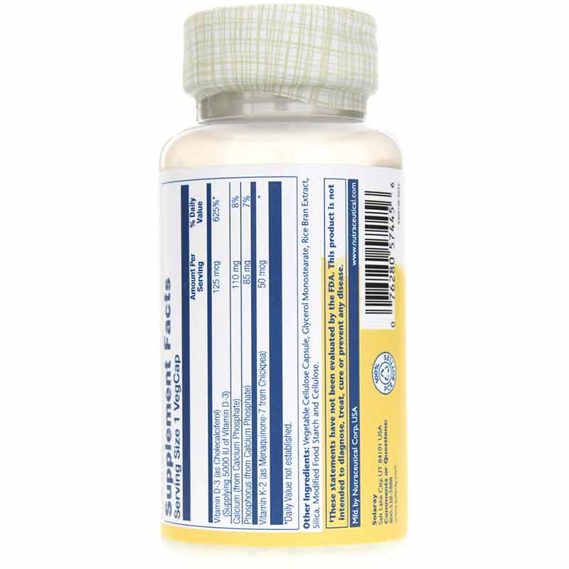 Vitamin D3 + K2 Soy-Free, 120 Veg Capsules, by Solaray, image #3