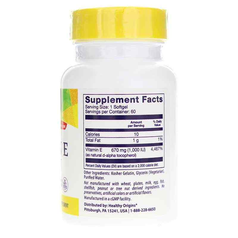 Vitamin E 1000 IU, 60 Softgels, by Healthy Origins, image #2
