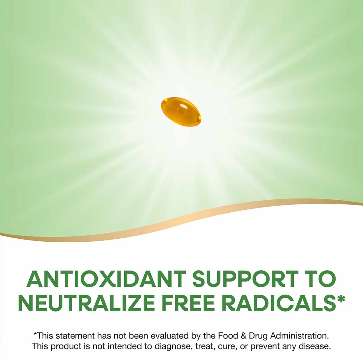 Golden-yellow oval softgel capsule on green and white background with Nature's Way branding.