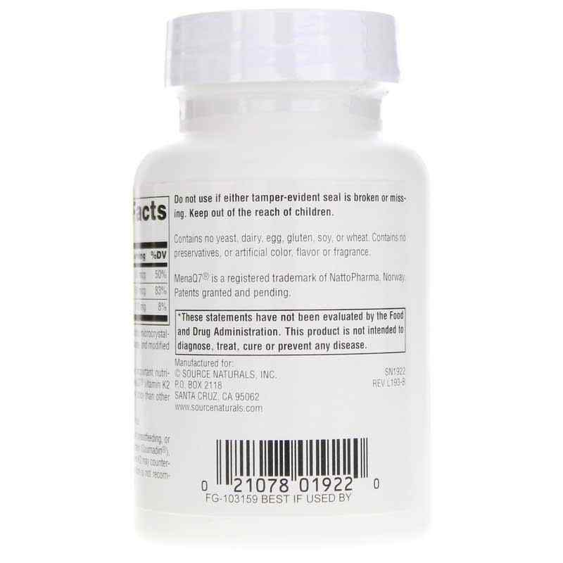 Vitamin K2 + D3, 60 Tablets, by Source Naturals, image #3