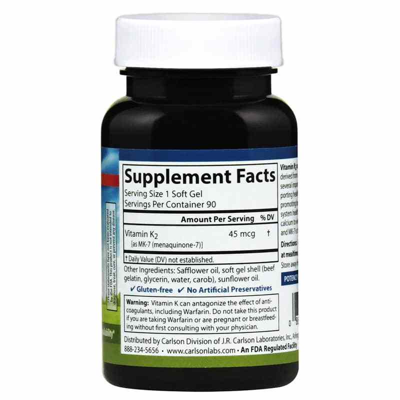 Vitamin K2 (as MK-7) 45 Mcg, 90 Softgels, by Carlson Labs, image #2