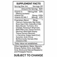 Supplement Facts label for Vitamin D3 and K2 complex liquid with 60 servings per 2 oz bottle.
