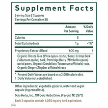 Supplement Facts label for Vitex Reproductive Formula showing serving size, ingredients including Chaste Tree berry and Cramp