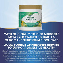 White plastic container with gold lid labeled "Weight Manager Drink Mix" in zesty citrus flavor by Nature's Way.