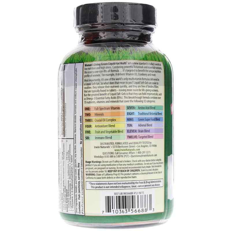 Women's Living Green Liquid-Gel Multi, 90 Liquid Softgels, by Irwin Naturals, image #4