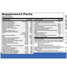 Supplement Facts label for a multivitamin tablet showing vitamins, minerals, and herbal ingredients with daily values and ser