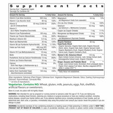 Supplement Facts label for Women's One 50+ Multivitamin showing vitamins, minerals, and botanical blend with serving informat