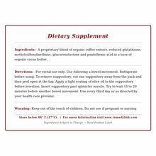 Xeneplex Detoxification Support Suppository product label with dietary supplement information and usage directions.