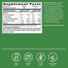 Supplement facts label for Zinc Gummies 11mg by Nature's Way on green background with allergen icons.