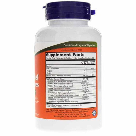 Acid Relief with Enzymes, 60 Chewables, NOW