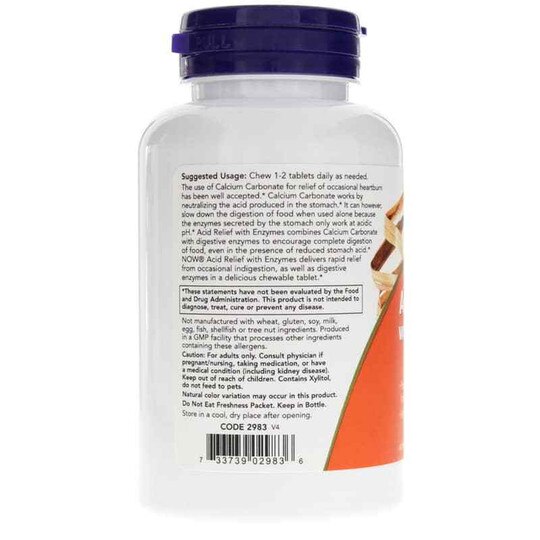 Acid Relief with Enzymes, 60 Chewables, NOW
