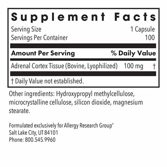Adrenal Cortex Natural Glandular, 100 Veg Capsules, ARG