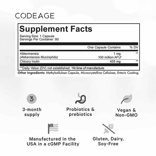 Akkermansia Probiotic Prebiotic, 90 Veg Capsules, CDE