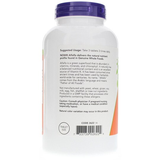 Alfalfa 650 Mg, 500 Tablets, NOW