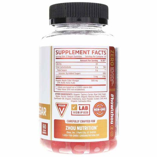 Apple Cider Vinegar Gummies, 60 Vegan Gummies, ZHO