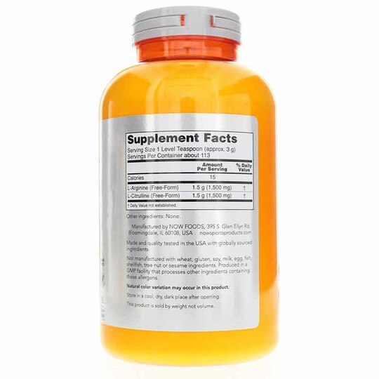 Arginine & Citrulline Powder, 12 Oz, NOW