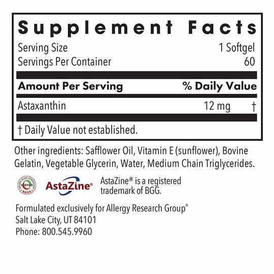 Astaxanthin 12 Mg, 60 Softgels, ARG