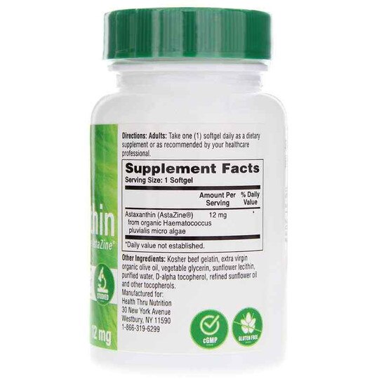 Astaxanthin as Natural Algae AstaZine 12 Mg, 30 Softgels, HTN