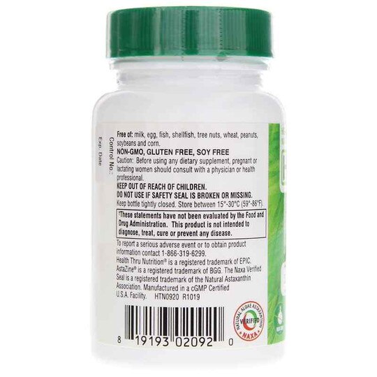Astaxanthin as Natural Algae AstaZine 12 Mg, 30 Softgels, HTN