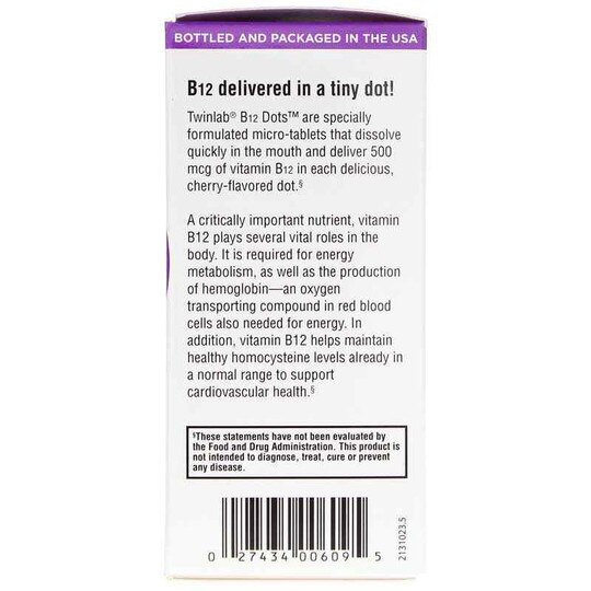 B-12 Dots 500 Mcg, 250 Tablets, TWL