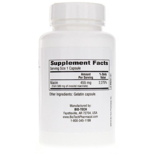 B3-500 Niacin, 100 Capsules, BTP