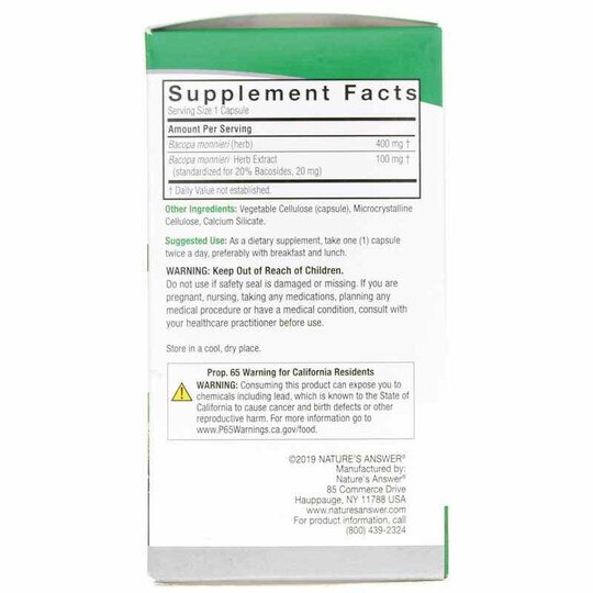 Bacopa 500 Mg, 90 Veg Capsules, NAN