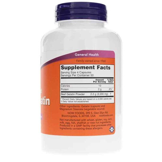 Beef Gelatin 550 Mg, 200 Capsules, NOW