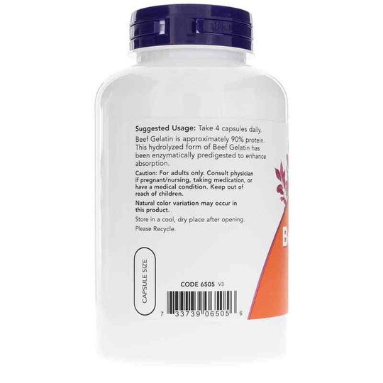 Beef Gelatin 550 Mg, 200 Capsules, NOW