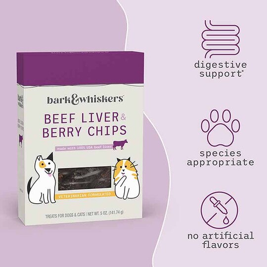 Beef Liver & Berry Chips for Dogs & Cats, 5 Oz, BW