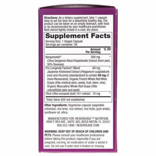 Bergamot Cholesterol Support with Resveratrol, 30 Veg Capsules, RVN