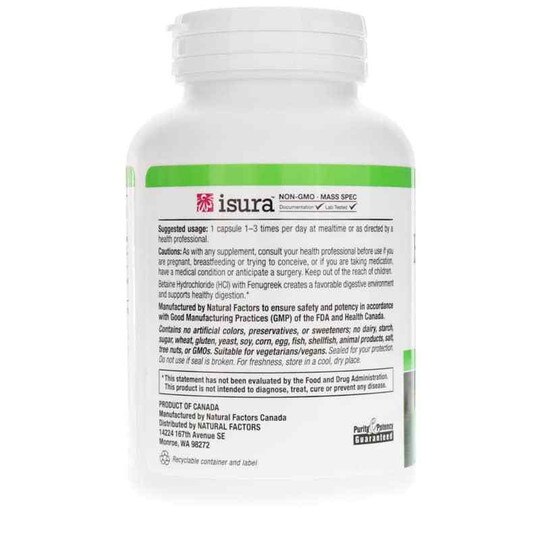 Betaine Hydrochloride 500 Mg with Fenugreek, 180 Veg Cap, NF