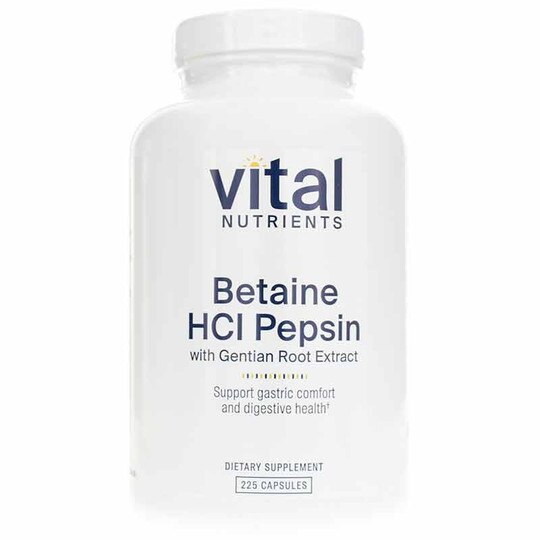 Betaine HCl Pepsin Gentian Root Extract, 225 Capsules, VTN