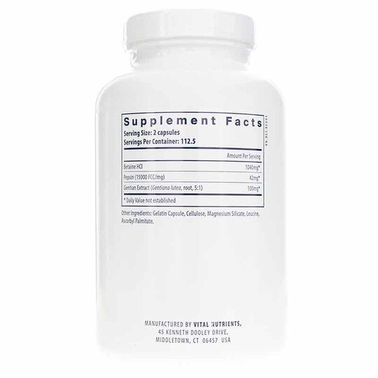 Betaine HCl Pepsin Gentian Root Extract, 225 Capsules, VTN