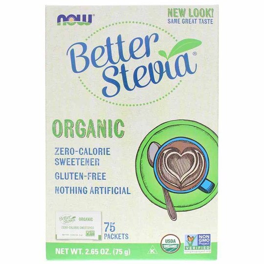 Better Stevia Organic Sweetener Packets, 75 Packets, NOW