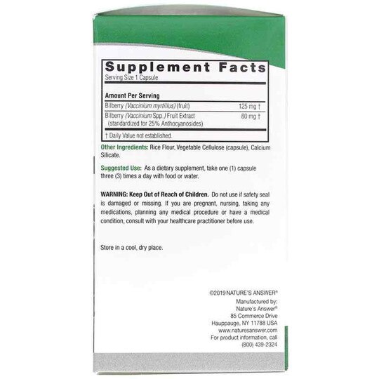 Bilberry Standardized, 90 Veg Capsules, NAN