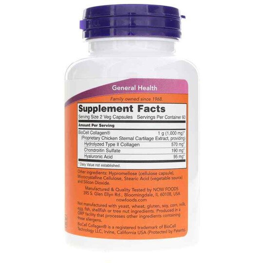 BioCell Collagen Hydrolyzed Type II, 120 Veg Capsules, NOW