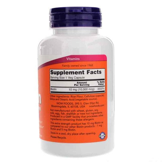Biotin 10 Mg Extra Strength, 120 Veg Capsules, NOW