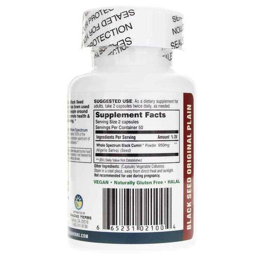 Black Seed Original Plain, 100 Veg Capsules, AZH