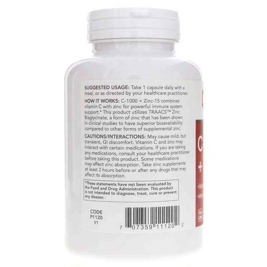 C-1000 + Zinc-15, 120 Veg Capsules, PFLB