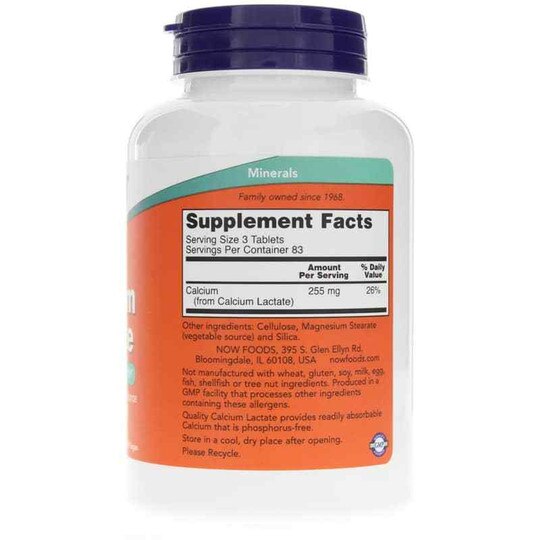 Calcium Lactate, 250 Tablets, NOW