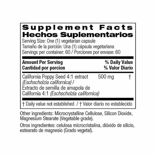 California Poppy Seed 500 Mg, 60 Veg Capsules, BNU