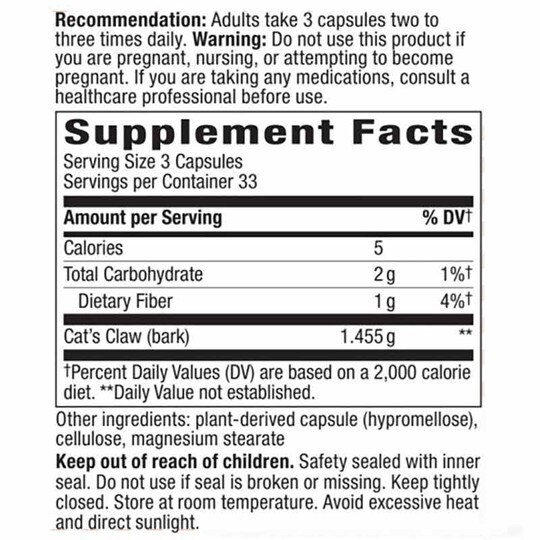 Cat's Claw Bark, 100 Vegan Capsules, NWA