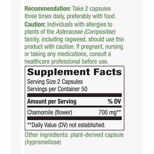 Chamomile Flower, 100 Vegan Capsules, NWA