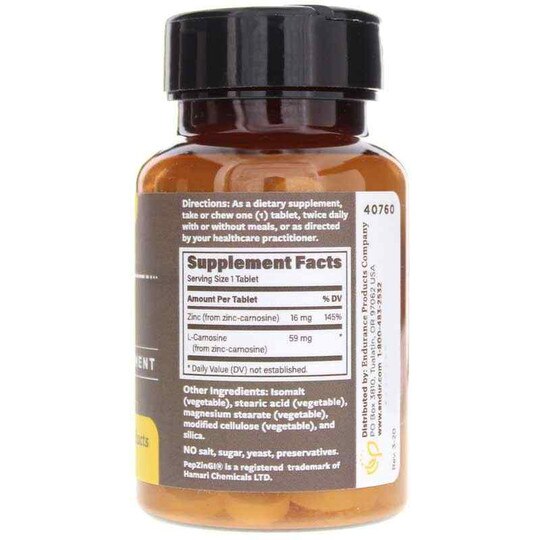 Chewable PepZinGI Zinc Carnosine, 60 Tablets, END