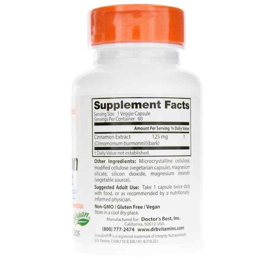 Cinnamon Extract 125 Mg, 60 Veg Capsules, DRB