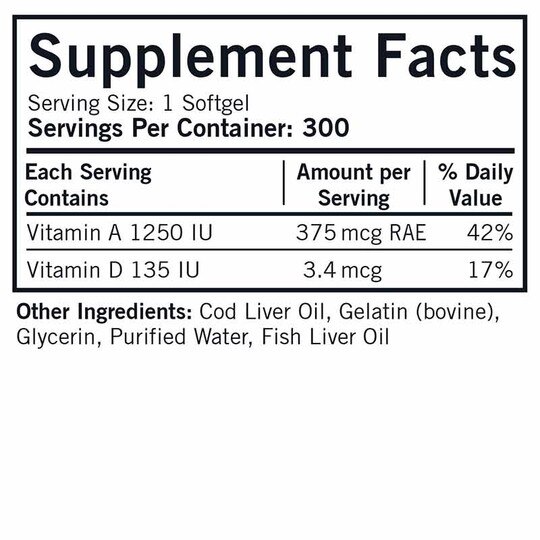 Cod Liver Oil with Vitamins A & D, 300 Gel Capsules, KRK