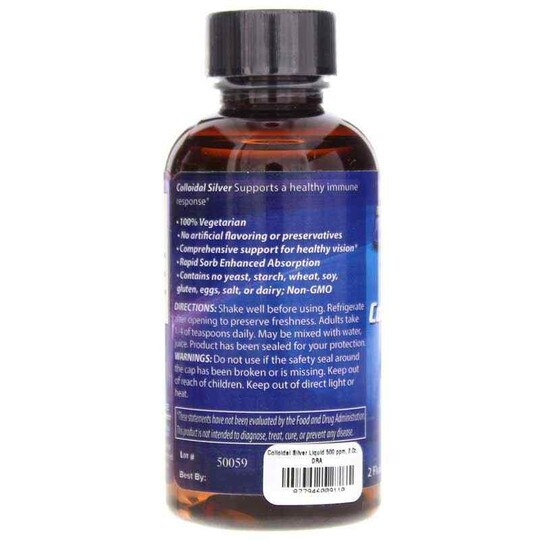 Colloidal Silver Liquid 500 ppm, 2 Oz, DRA