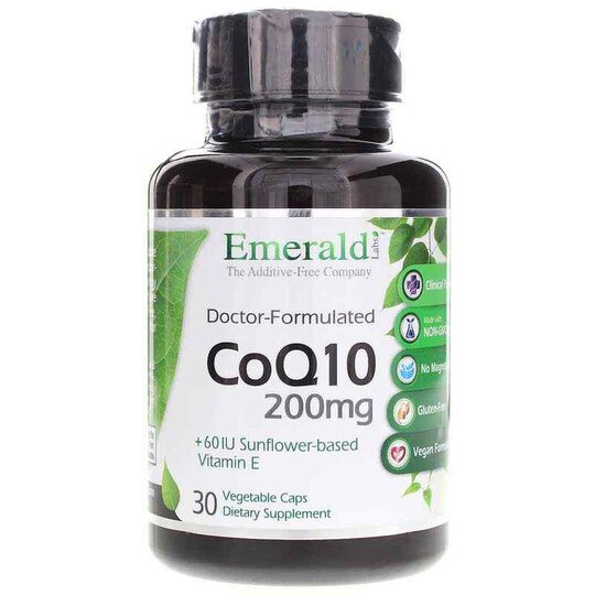 CoQ10 200 Mg + Vitamin E 60 IU, 30 Veg Capsules, EMD