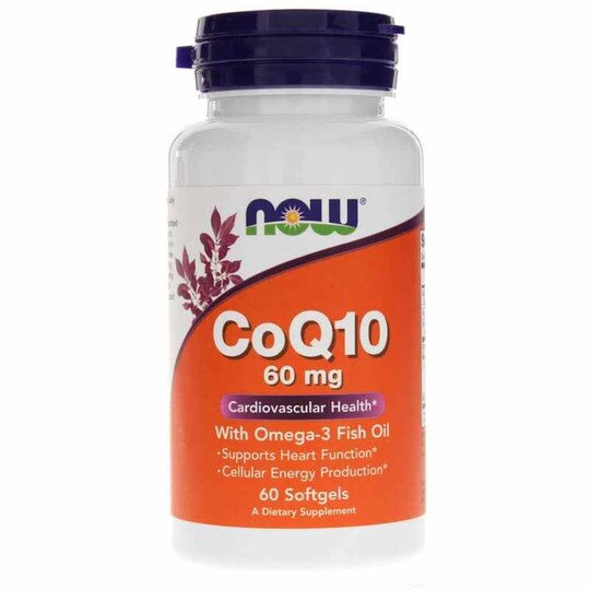CoQ10 60 Mg with Omega-3 Fish Oil, 60 Softgels, NOW