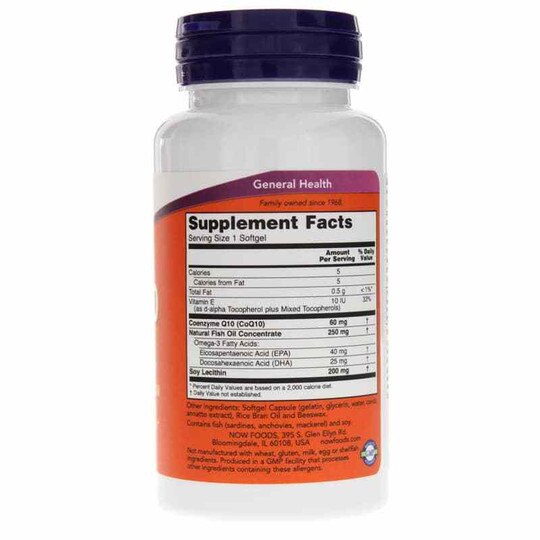 CoQ10 60 Mg with Omega-3 Fish Oil, 60 Softgels, NOW